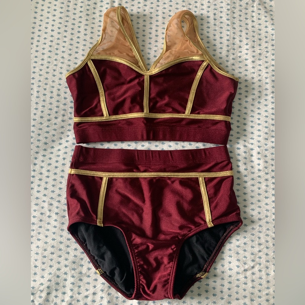 LA designs custom dance set/ burgundy and gold